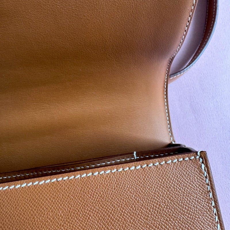 💥絕版款 Hermes 棕色馬賽克金釦肩背斜背兩用包24CM-16