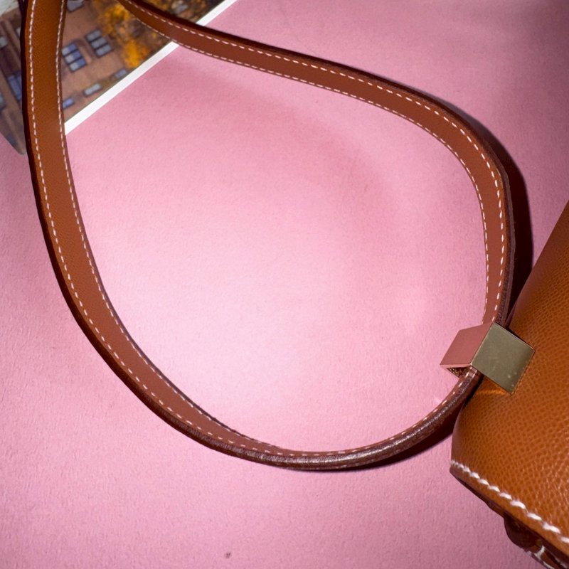 💥絕版款 Hermes 棕色馬賽克金釦肩背斜背兩用包24CM-18