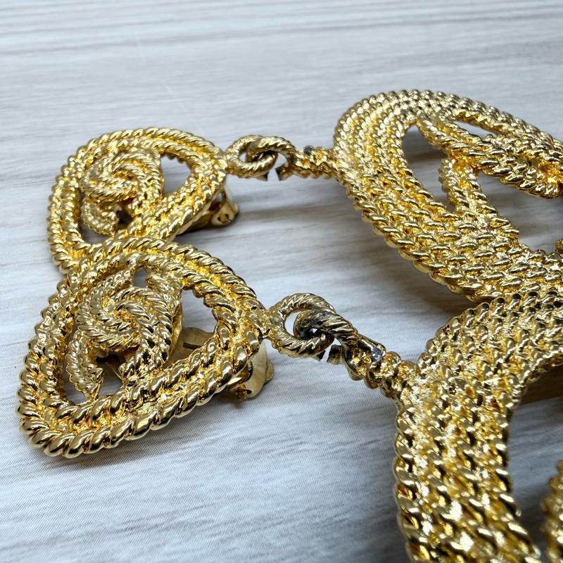 CHANEL金色vintage圓形簍空雙C耳夾 復古-8