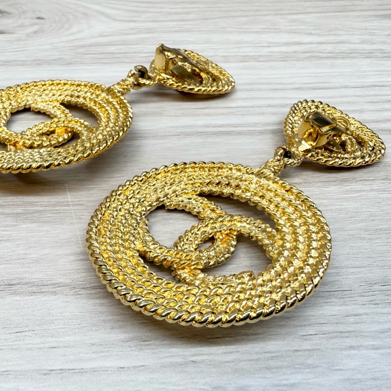 CHANEL金色vintage圓形簍空雙C耳夾 復古-14