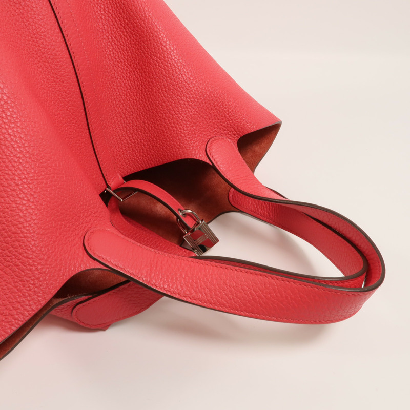 HERMES Clemence皮革Picotin MM手挽袋Rose Extreme-7
