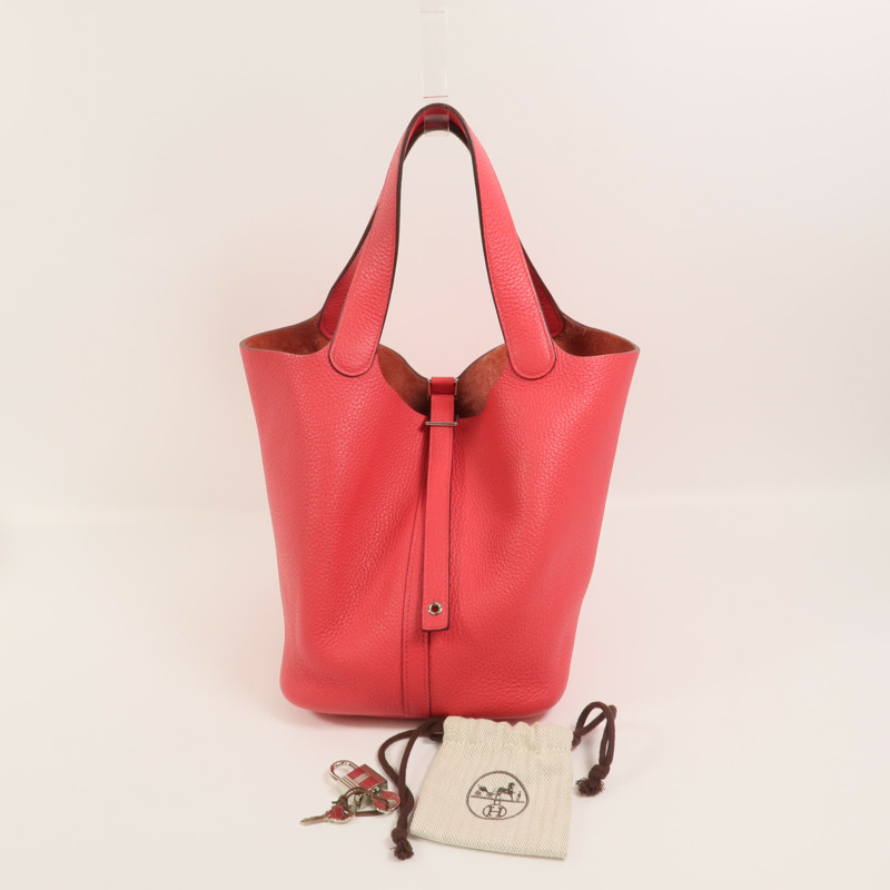 HERMES Clemence皮革Picotin MM手挽袋Rose Extreme-8