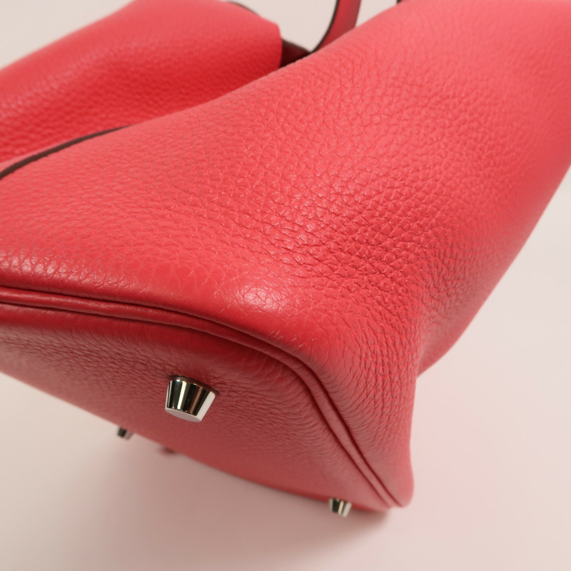HERMES Clemence皮革Picotin MM手挽袋Rose Extreme-9