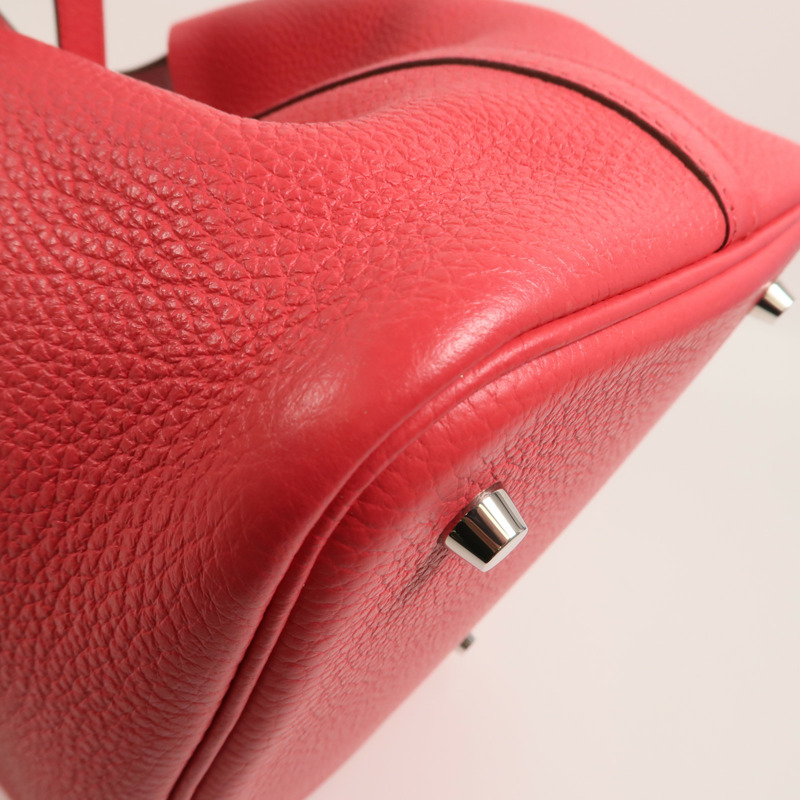 HERMES Clemence皮革Picotin MM手挽袋Rose Extreme-10