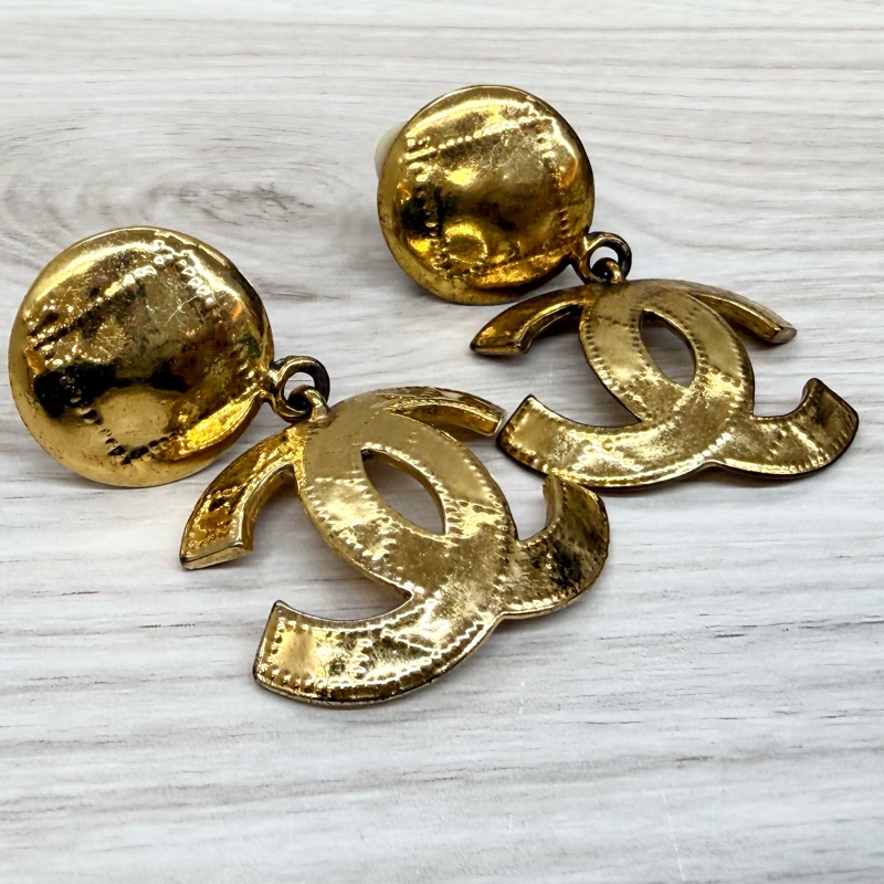 CHANEL金圓牌vintage雙C耳夾 復古-2