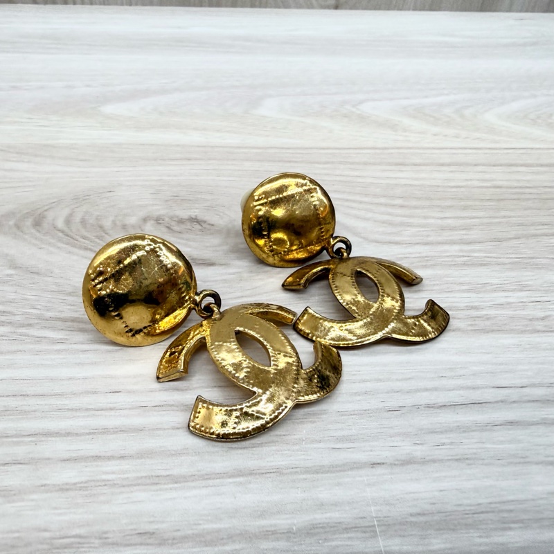 CHANEL金圓牌vintage雙C耳夾 復古-5