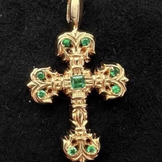 Chrome hearts 22k 綠寶石火焰十字架 克羅心-0