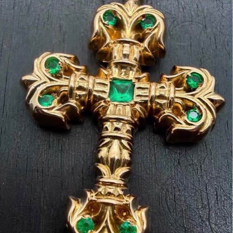 Chrome hearts 22k 綠寶石火焰十字架 克羅心-3