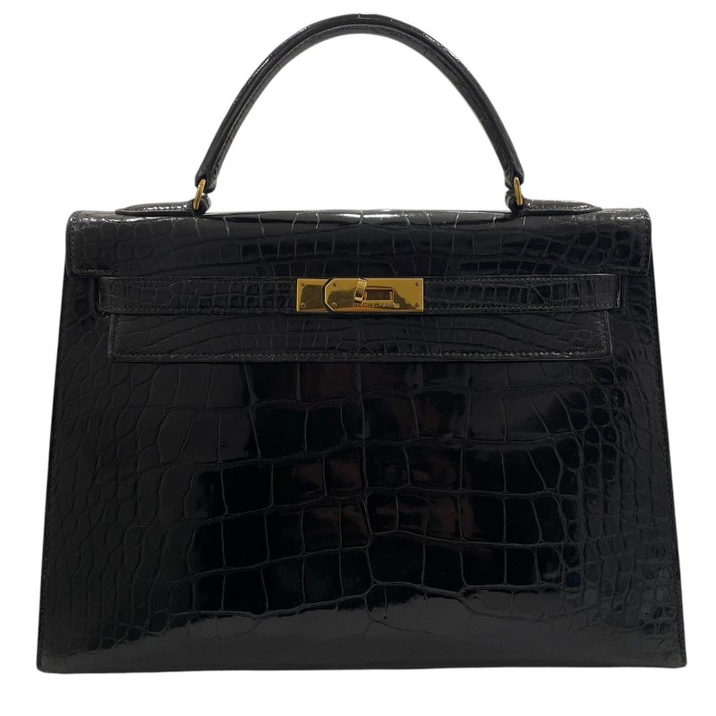 HERMES 愛馬仕 KELLY 32 鱷魚皮凱莉包 短吻鱷皮革 黑色 金釦-1