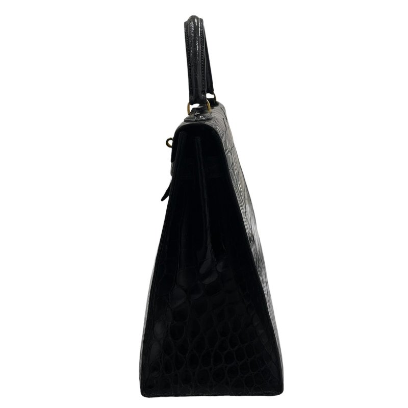 HERMES 愛馬仕 KELLY 32 鱷魚皮凱莉包 短吻鱷皮革 黑色 金釦-4