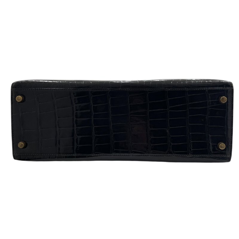 HERMES 愛馬仕 KELLY 32 鱷魚皮凱莉包 短吻鱷皮革 黑色 金釦-5