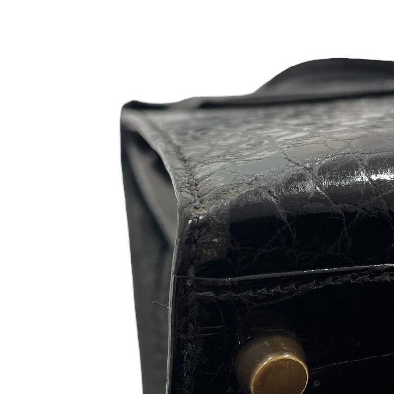 HERMES 愛馬仕 KELLY 32 鱷魚皮凱莉包 短吻鱷皮革 黑色 金釦-6