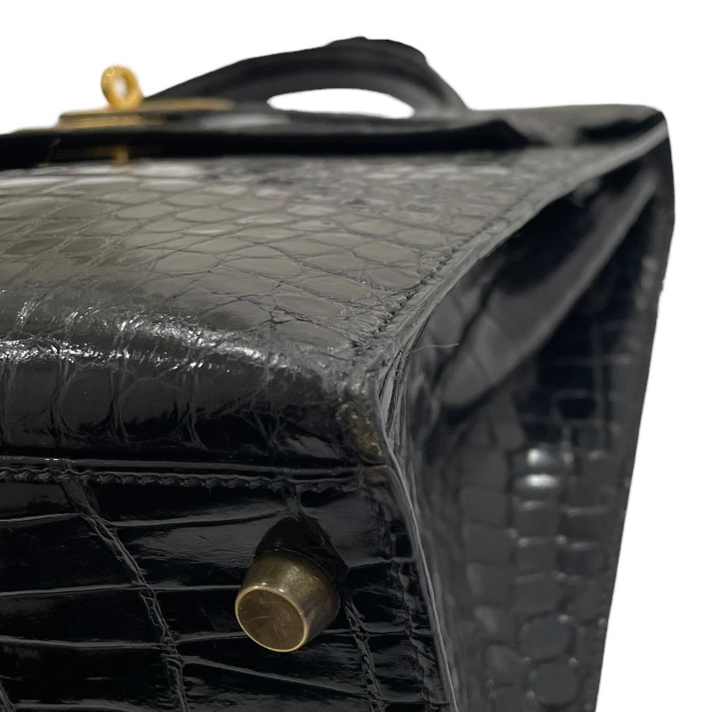 HERMES 愛馬仕 KELLY 32 鱷魚皮凱莉包 短吻鱷皮革 黑色 金釦-7