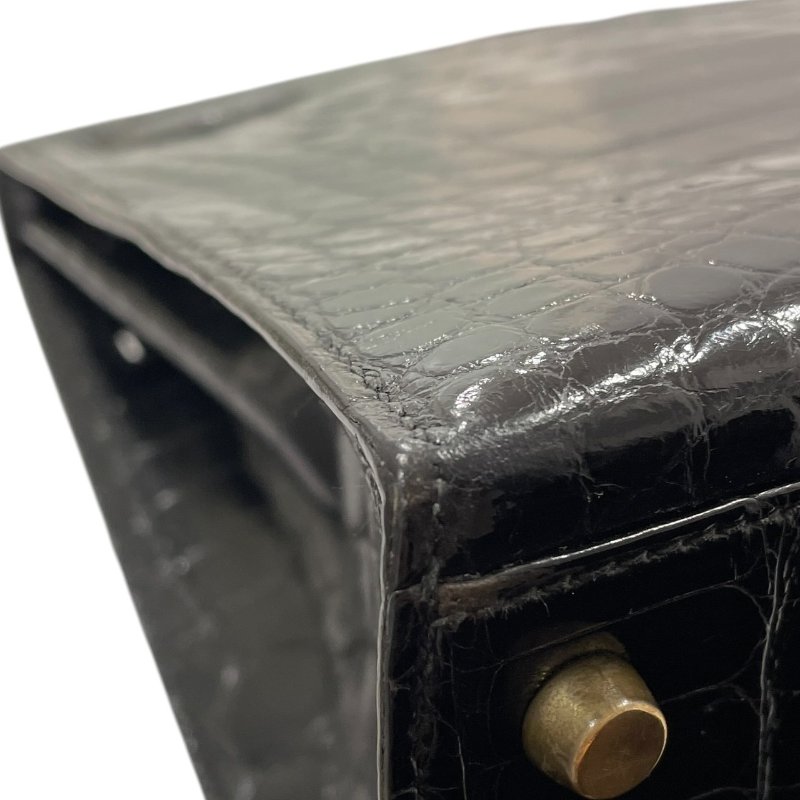 HERMES 愛馬仕 KELLY 32 鱷魚皮凱莉包 短吻鱷皮革 黑色 金釦-8