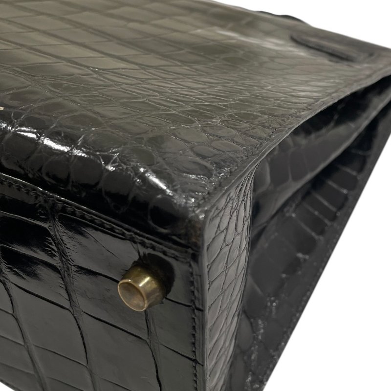 HERMES 愛馬仕 KELLY 32 鱷魚皮凱莉包 短吻鱷皮革 黑色 金釦-9