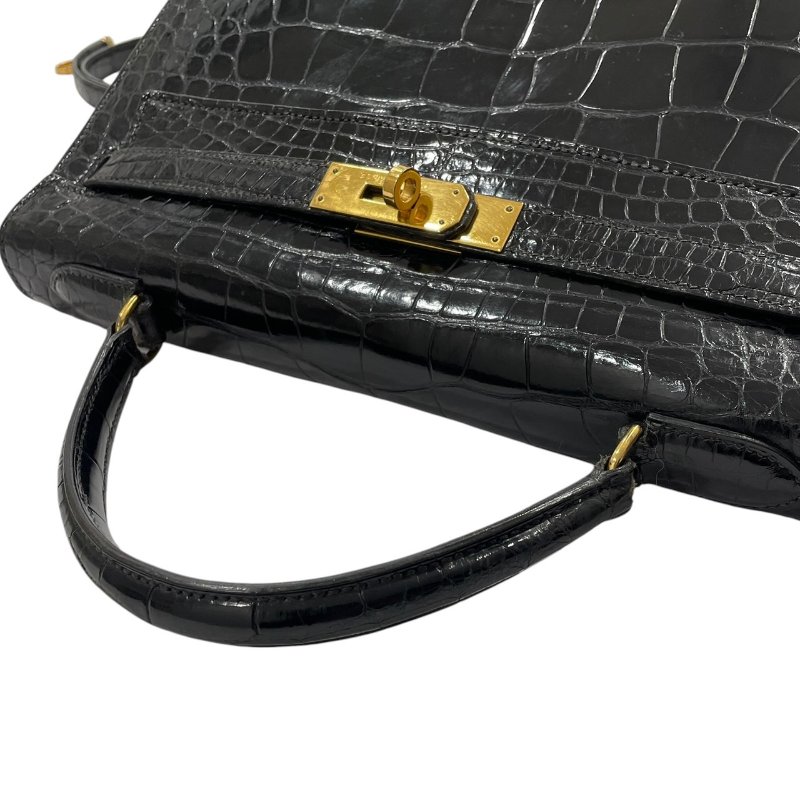 HERMES 愛馬仕 KELLY 32 鱷魚皮凱莉包 短吻鱷皮革 黑色 金釦-10