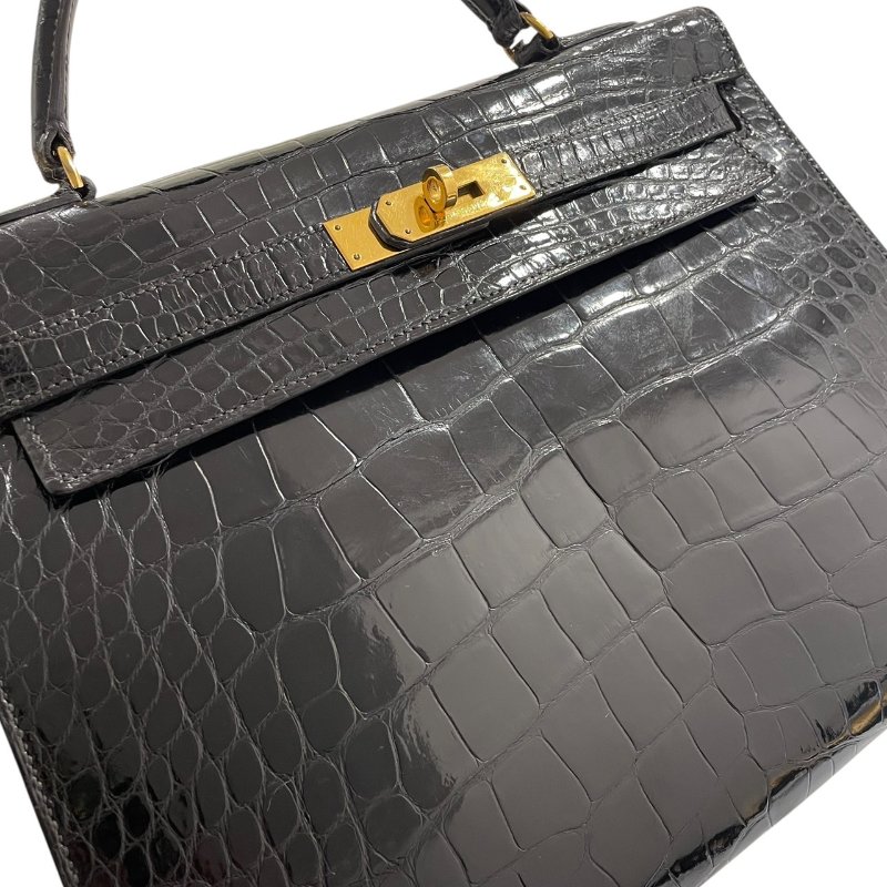 HERMES 愛馬仕 KELLY 32 鱷魚皮凱莉包 短吻鱷皮革 黑色 金釦-11