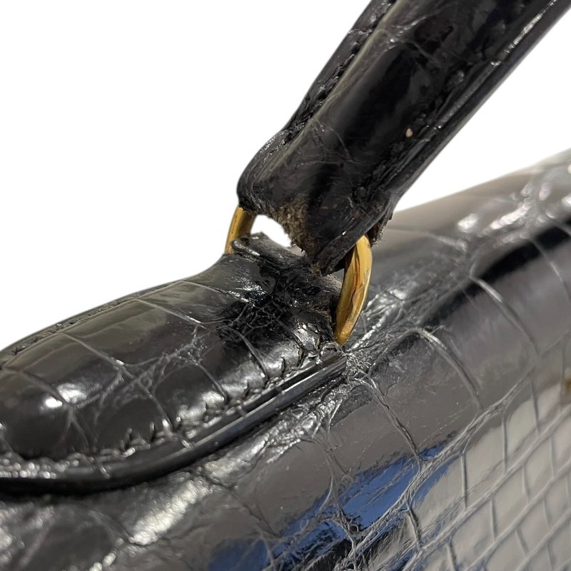 HERMES 愛馬仕 KELLY 32 鱷魚皮凱莉包 短吻鱷皮革 黑色 金釦-12