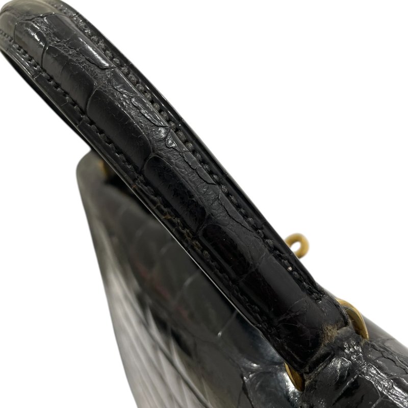HERMES 愛馬仕 KELLY 32 鱷魚皮凱莉包 短吻鱷皮革 黑色 金釦-13