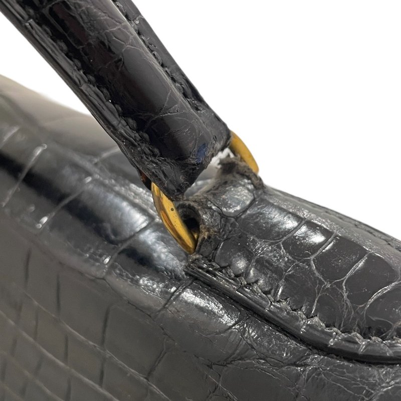 HERMES 愛馬仕 KELLY 32 鱷魚皮凱莉包 短吻鱷皮革 黑色 金釦-15