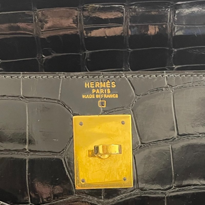 HERMES 愛馬仕 KELLY 32 鱷魚皮凱莉包 短吻鱷皮革 黑色 金釦-16