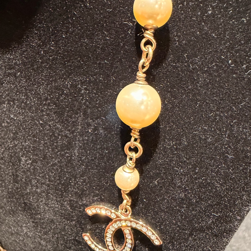 Chanel 的淡金水鑽珍珠吊飾長項鍊雙C數字5星星愛心-9