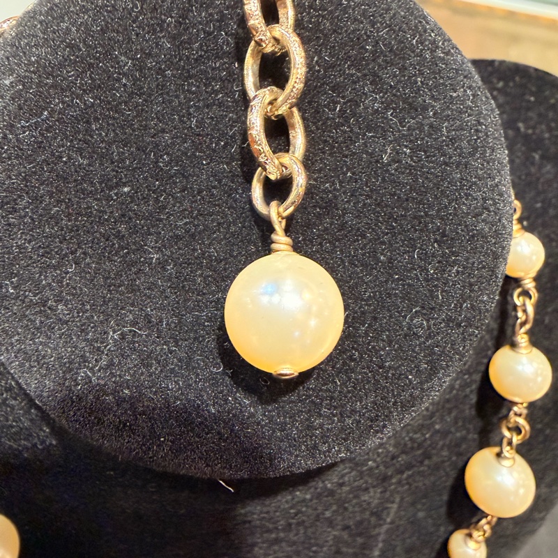 Chanel 的淡金水鑽珍珠吊飾長項鍊雙C數字5星星愛心-11