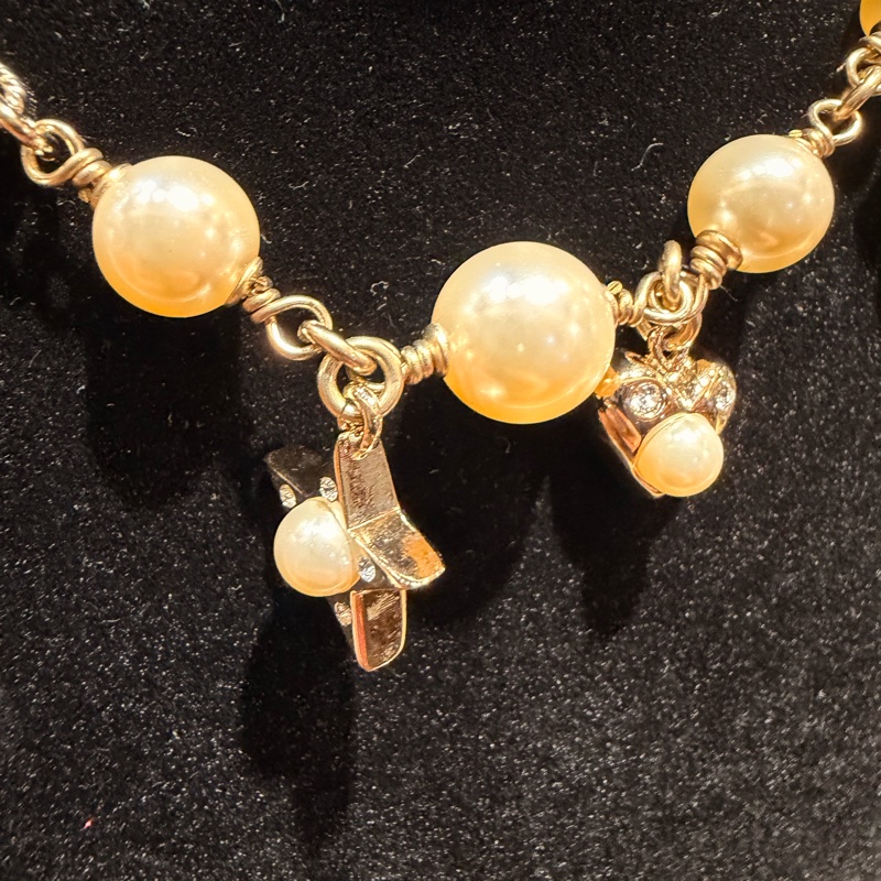 Chanel 的淡金水鑽珍珠吊飾長項鍊雙C數字5星星愛心-20