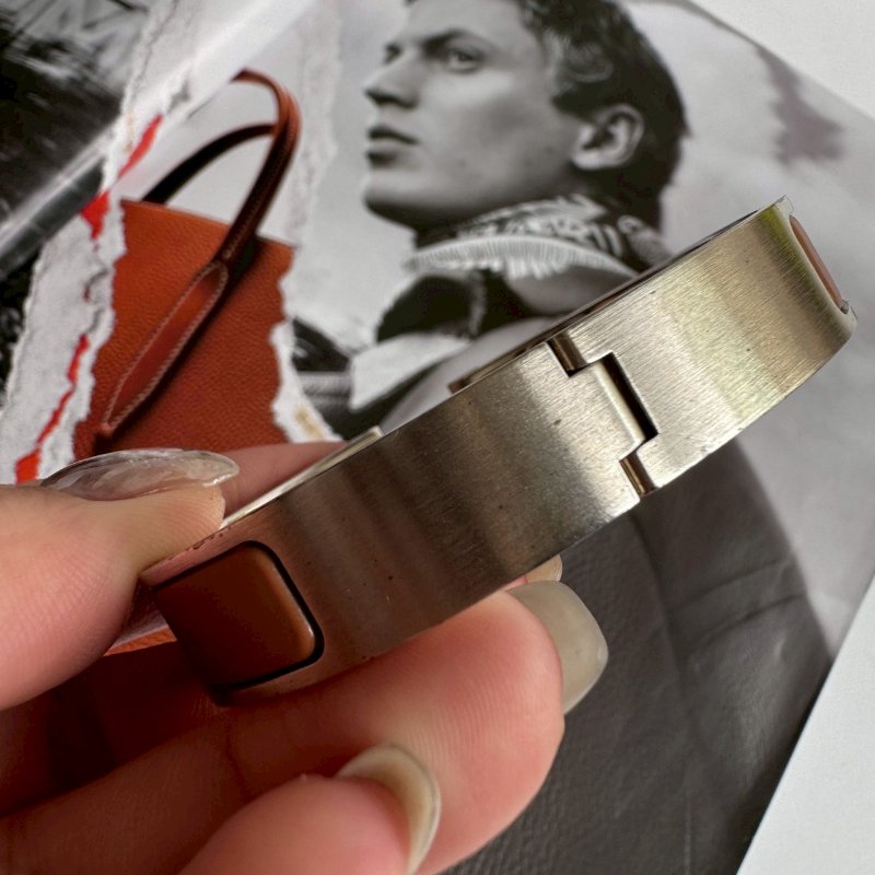 🎊超級百搭 Hermes 金棕色H銀手環-5