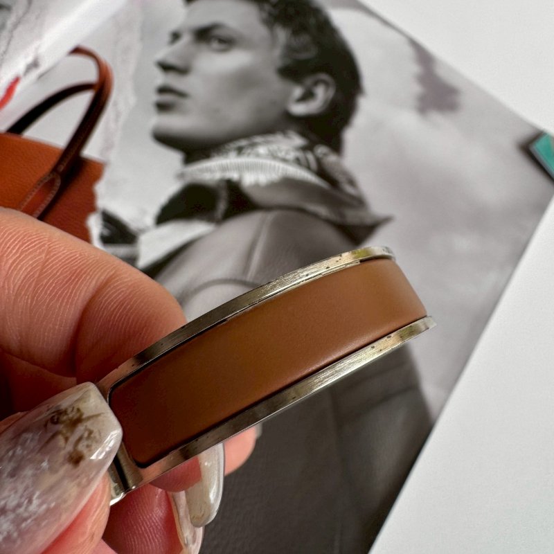 🎊超級百搭 Hermes 金棕色H銀手環-6