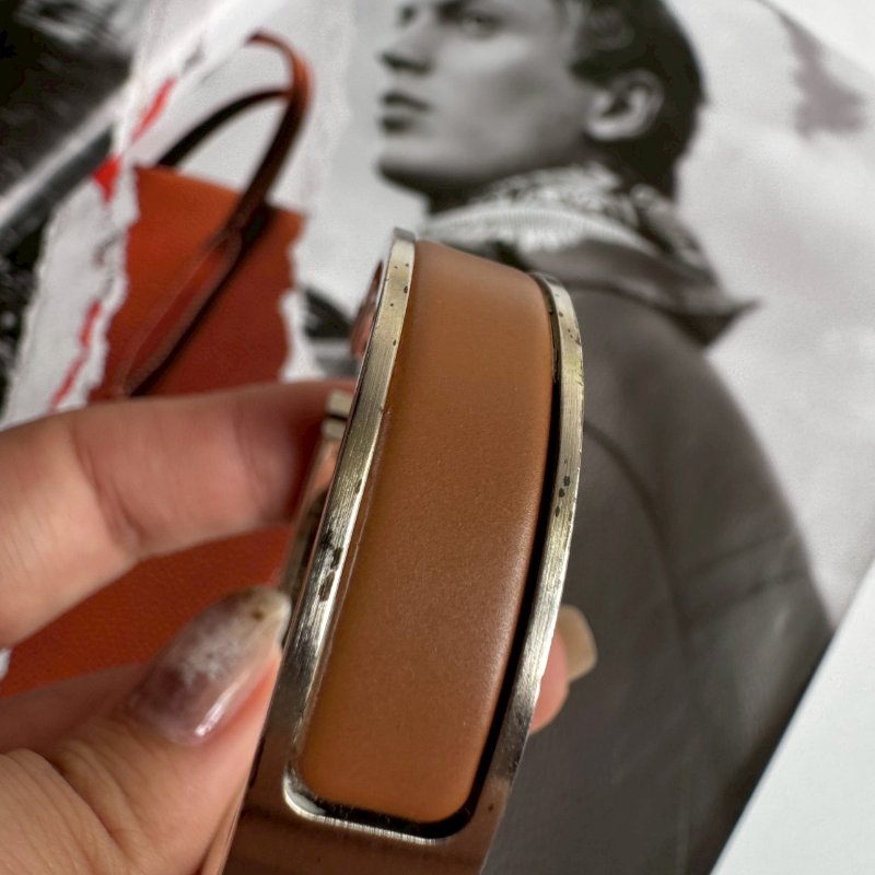 🎊超級百搭 Hermes 金棕色H銀手環-7