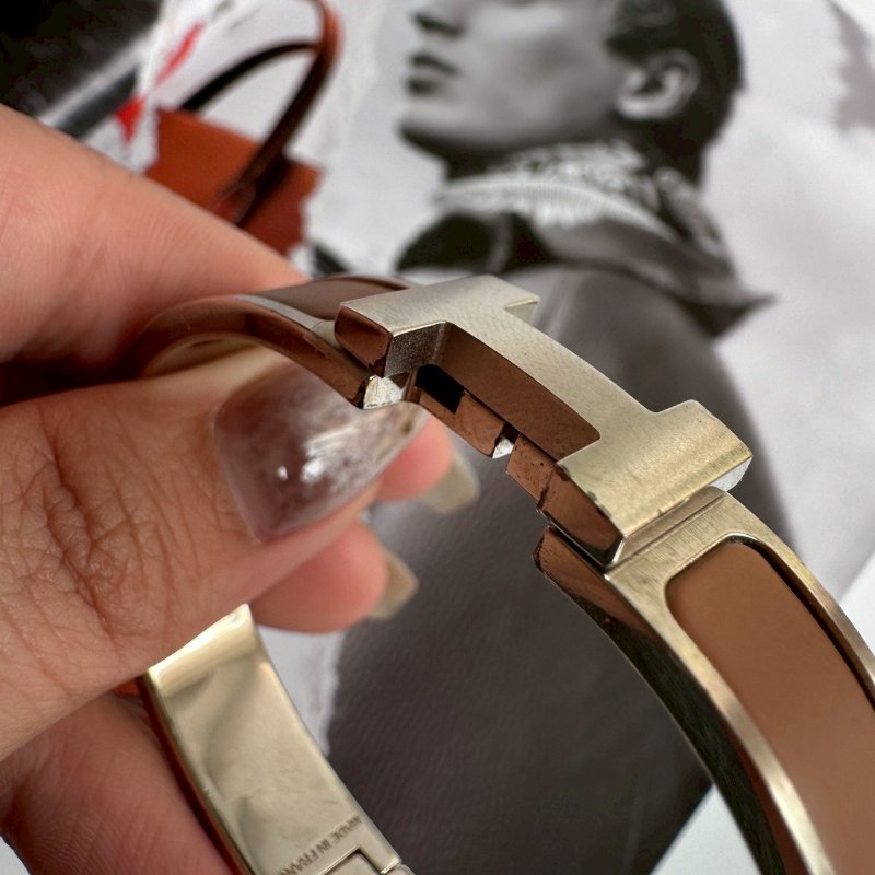 🎊超級百搭 Hermes 金棕色H銀手環-10