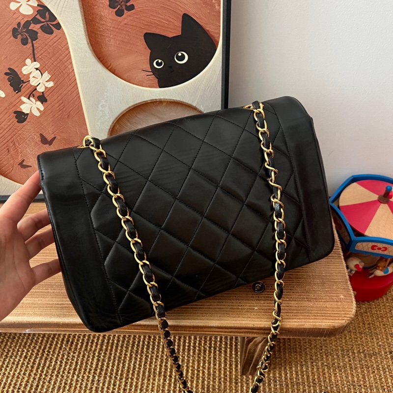 ✨Chanel vintage 黑金羊皮黛妃包 菱格飽滿 很漂亮😍-6
