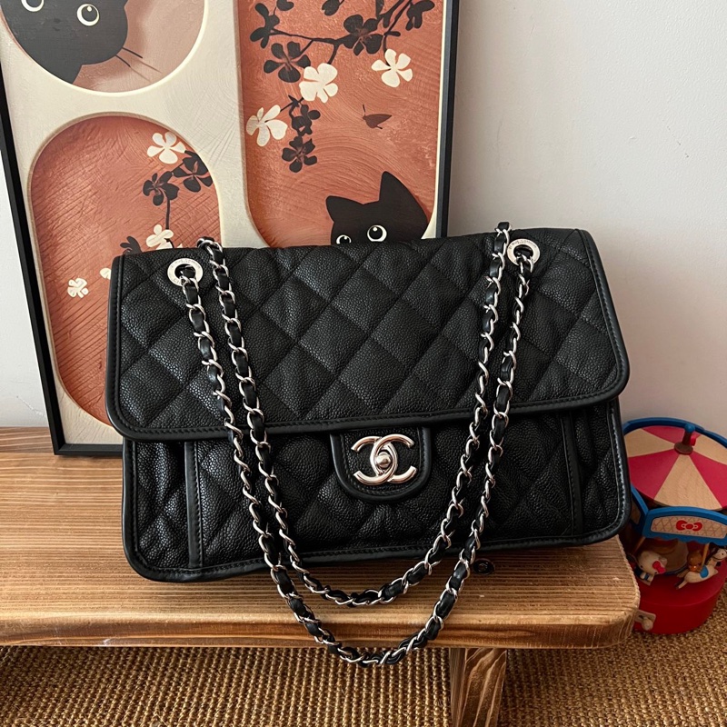 ✨Chanel 黑銀荔枝皮機場包 容量大 超級酷😎-1