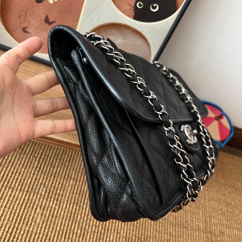 ✨Chanel 黑銀荔枝皮機場包 容量大 超級酷😎-4