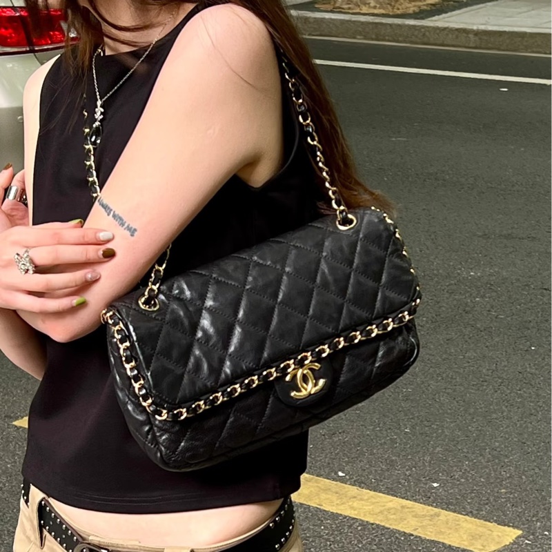 ✨Chanel 黑金牛皮機場包 鏈條可調節 百搭復古🫶-0