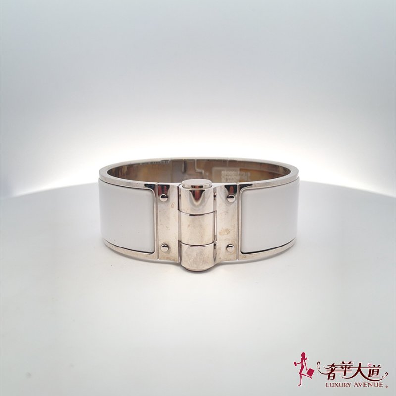＊奢華大道國際精品＊【H0355】HERMES 白色琺瑯寬版手環 (PM)-0