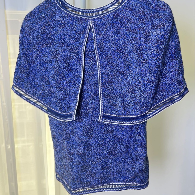 Chanel香奈兒V領藍色編織短袖上衣 34碼-1