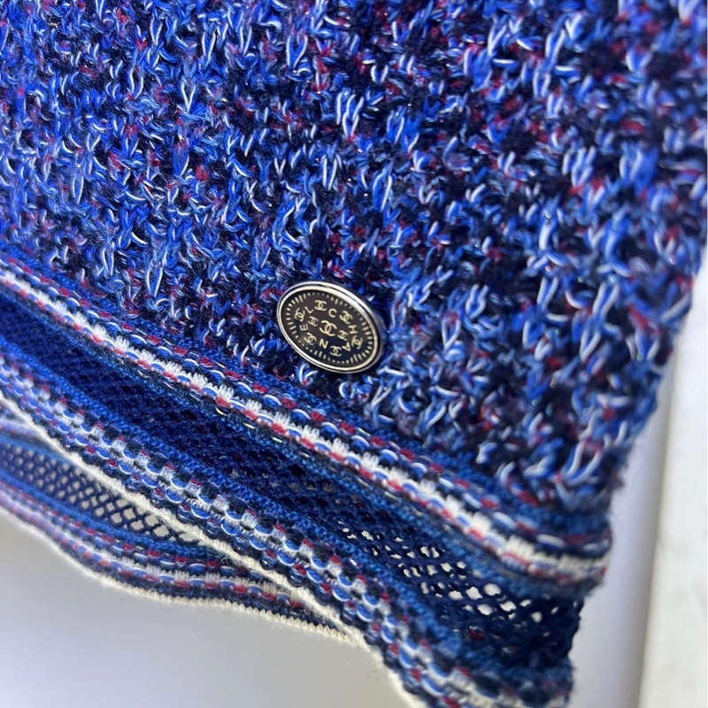 Chanel香奈兒V領藍色編織短袖上衣 34碼-5