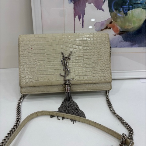 YSL 聖羅蘭 白銀鱷魚壓花kate鏈包 尺寸19*4*12