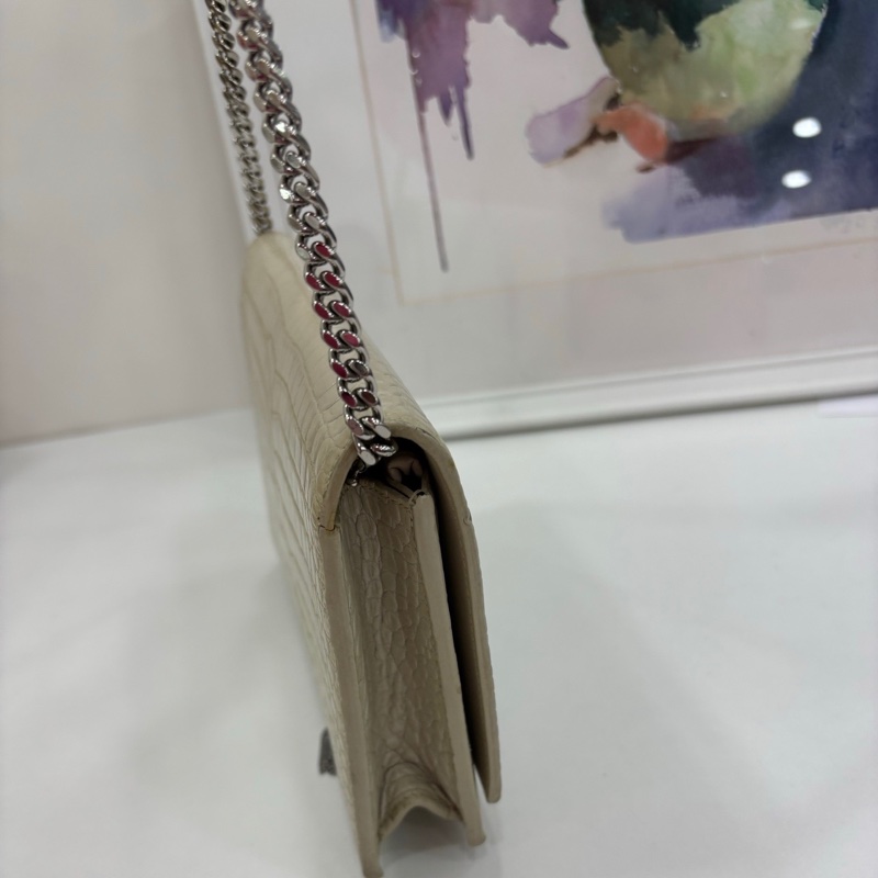 YSL 聖羅蘭 白銀鱷魚壓花kate鏈包 尺寸19*4*12-2
