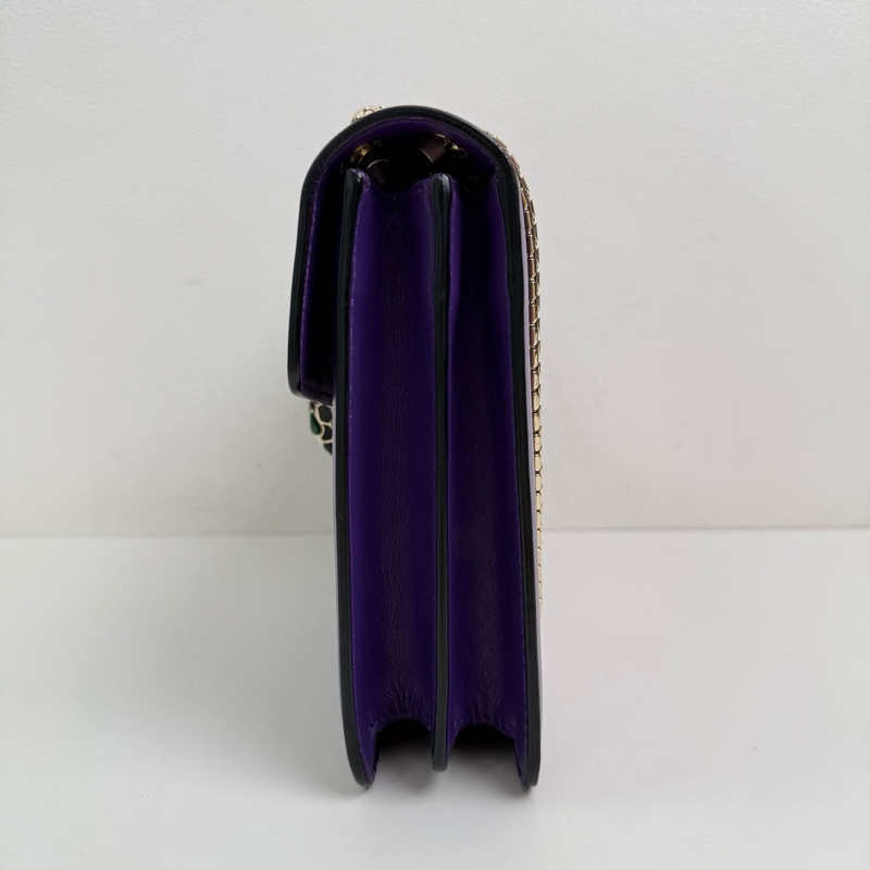 Bvlgari/寶格麗 紫色蛇頭 中號 帶鏡子 鏈條單肩包 金扣 附件：鏡子-4