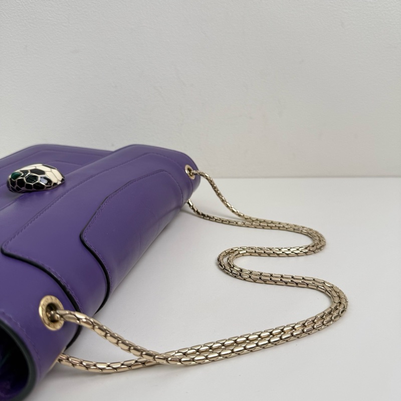Bvlgari/寶格麗 紫色蛇頭 中號 帶鏡子 鏈條單肩包 金扣 附件：鏡子-5