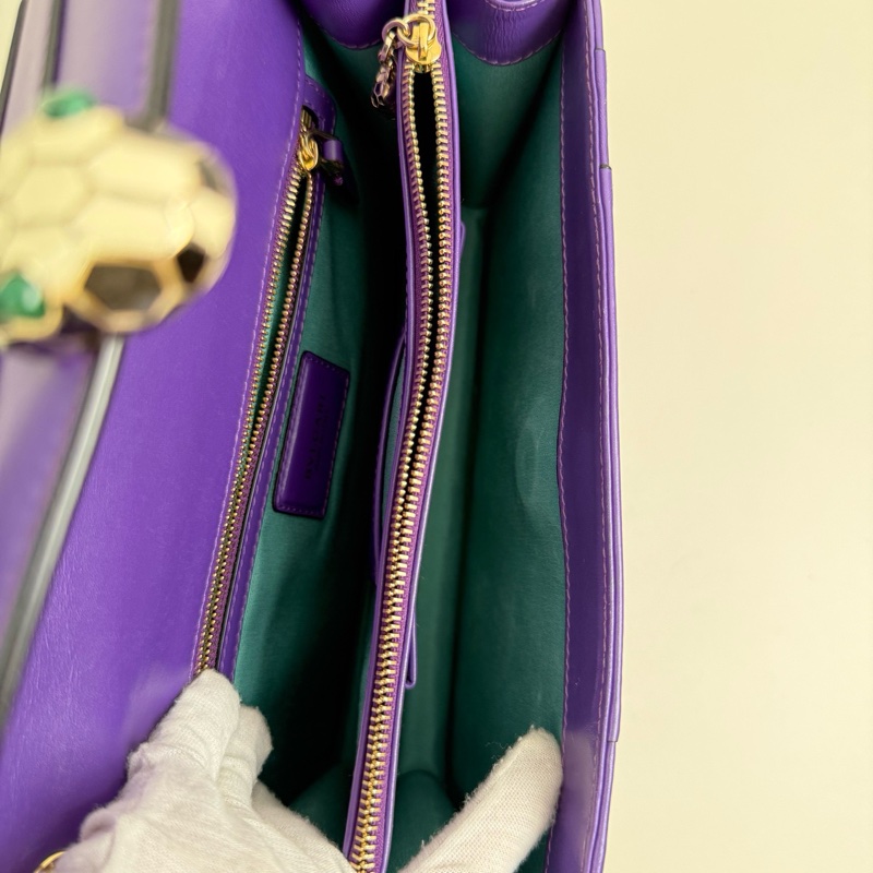 Bvlgari/寶格麗 紫色蛇頭 中號 帶鏡子 鏈條單肩包 金扣 附件：鏡子-8