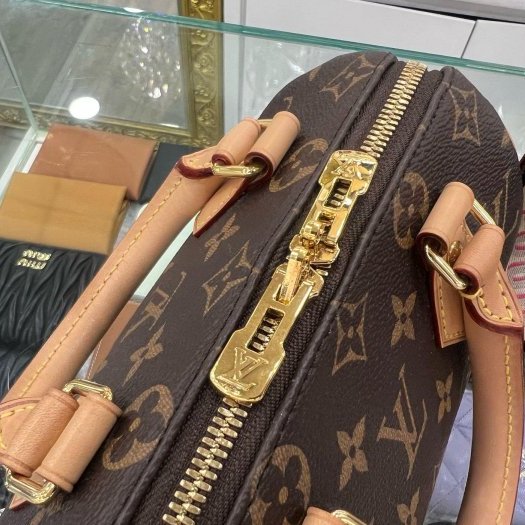 東區正精品㊣LV M46234 SPEEDY 20CM 原花字紋迷你黑色拚粉色手提肩背背帶兩用波士頓包-5