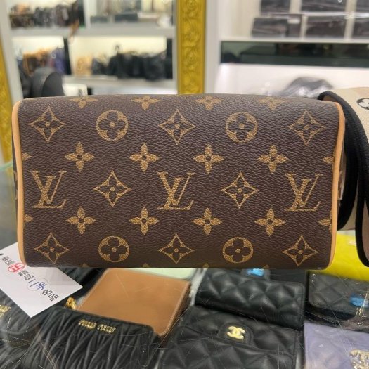 東區正精品㊣LV M46234 SPEEDY 20CM 原花字紋迷你黑色拚粉色手提肩背背帶兩用波士頓包-6