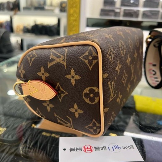 東區正精品㊣LV M46234 SPEEDY 20CM 原花字紋迷你黑色拚粉色手提肩背背帶兩用波士頓包-7