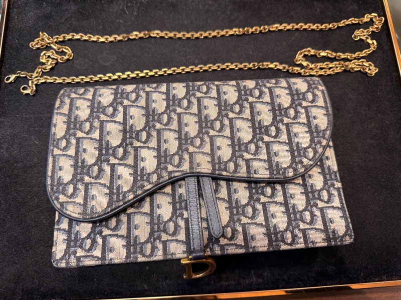 Dior saddle 藍色老花WOC斜背鏈條包-0