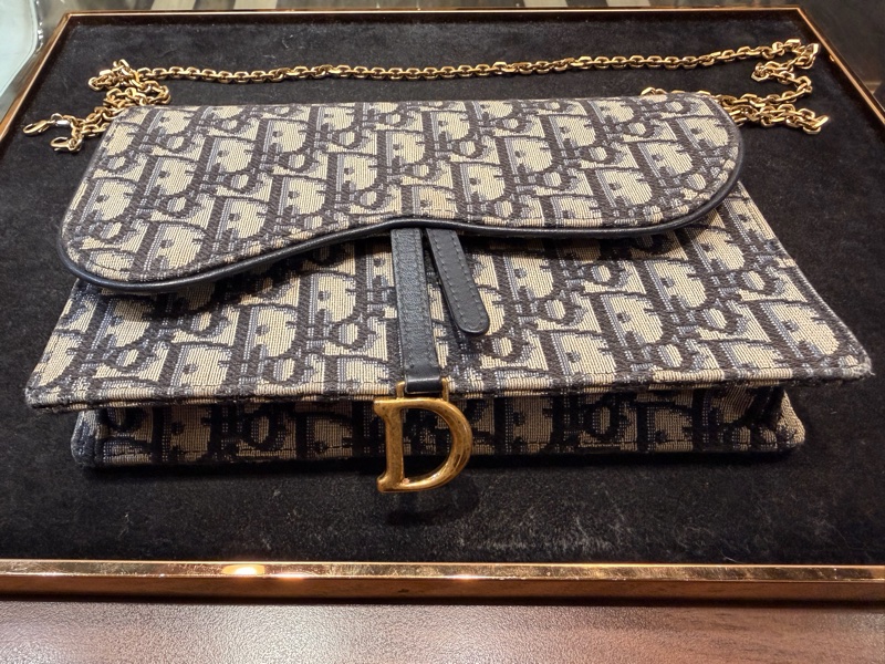 Dior saddle 藍色老花WOC斜背鏈條包-5