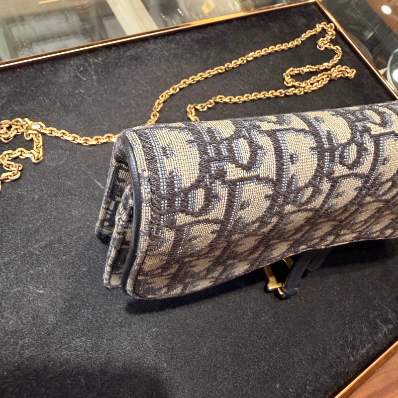 Dior saddle 藍色老花WOC斜背鏈條包-8